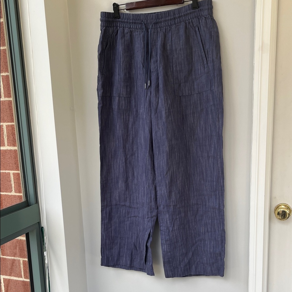 Athleta Cabo Linen Textured Blue Wide Leg Pants - Picture 5 of 14
